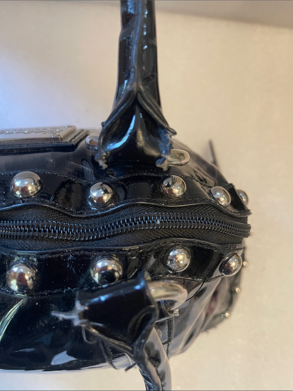 Betsey Johnson Black Patent Satchel with Silver Accents Betseyville - Picture 8 of 16